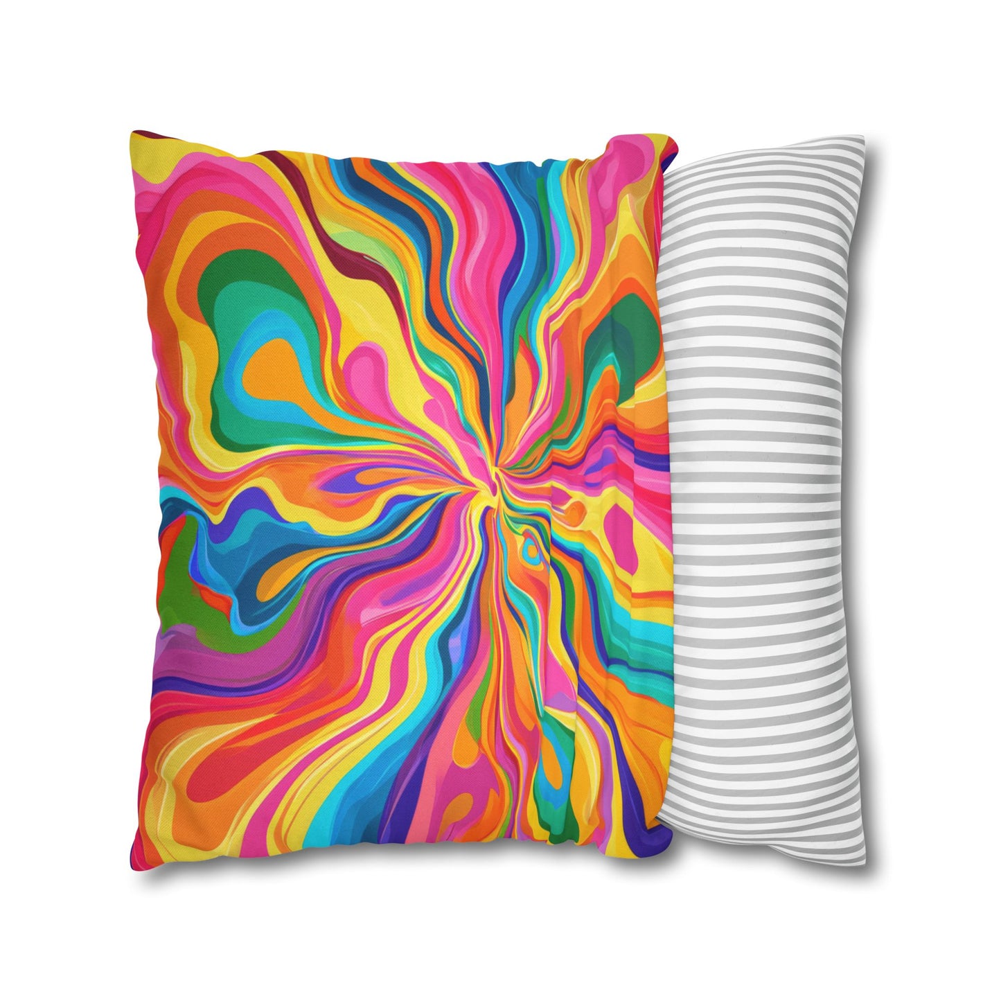 Color Rainbow Fusion Swirl Spun Polyester Square Pillowcase 4 Sizes