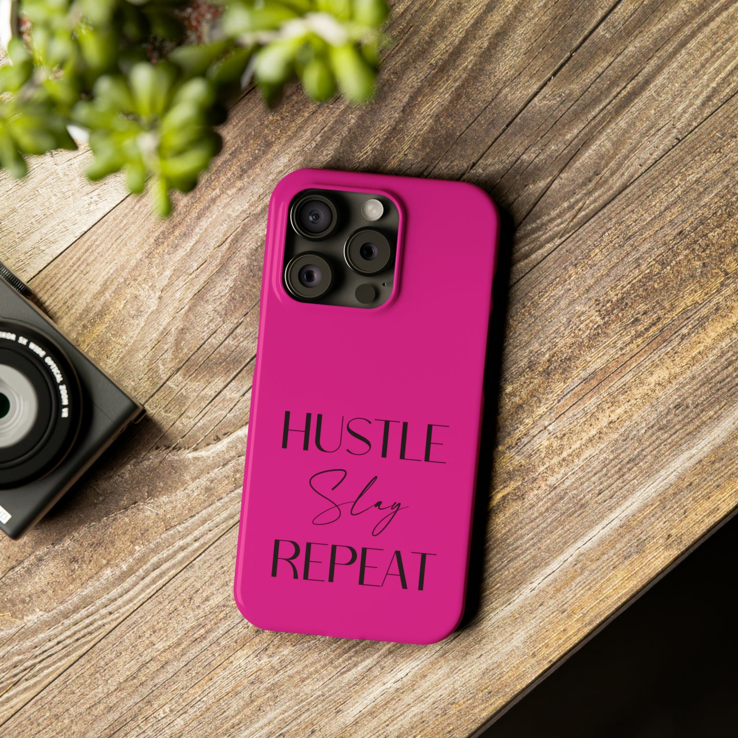 Pink & Black - Hustle Slay Repeat Iphone 15-12 Slim Phone Case