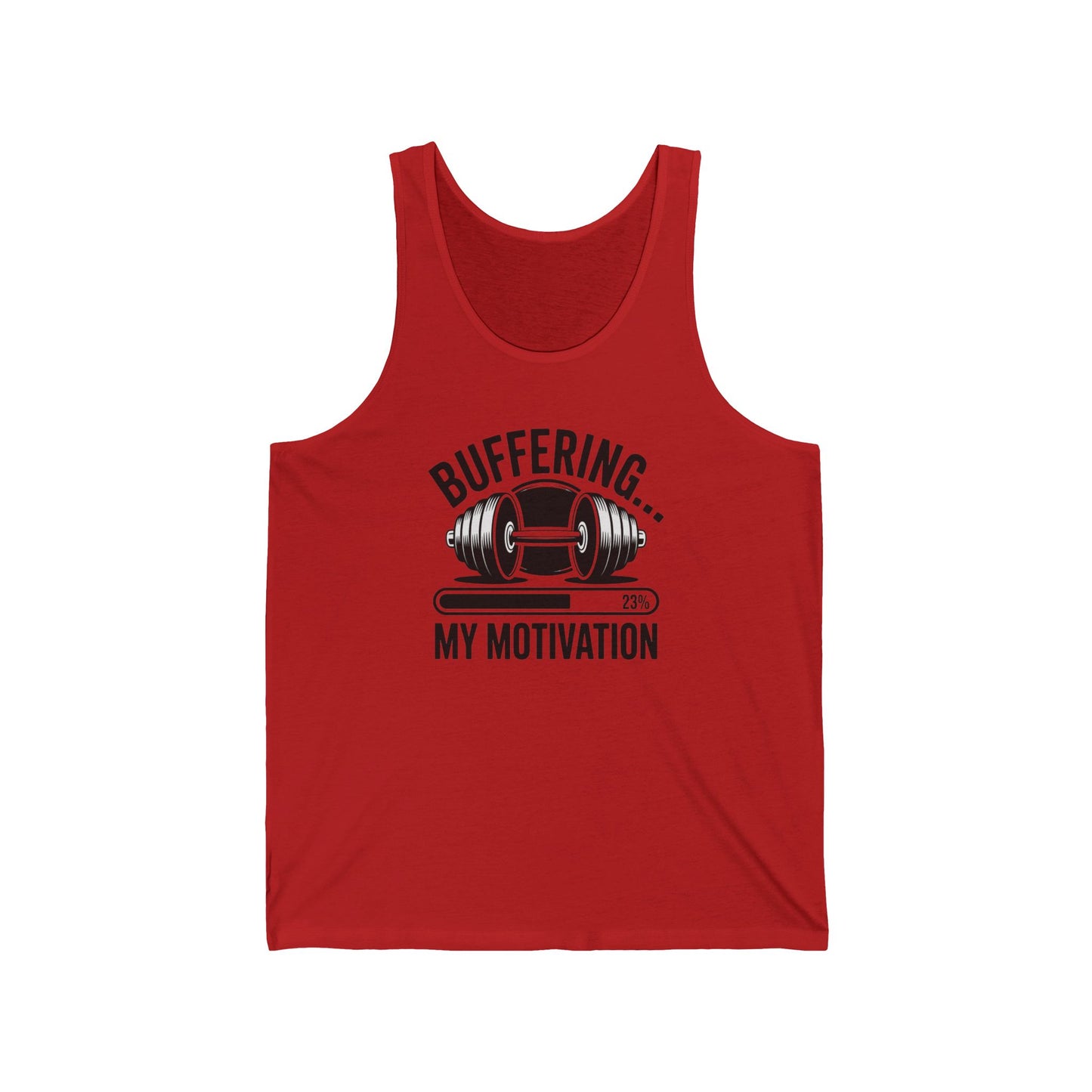 LPT Realty Funny Workout Tank Buffering My Motivation, LPT Logo on Back Workout Tank Unisex Jersey Tank