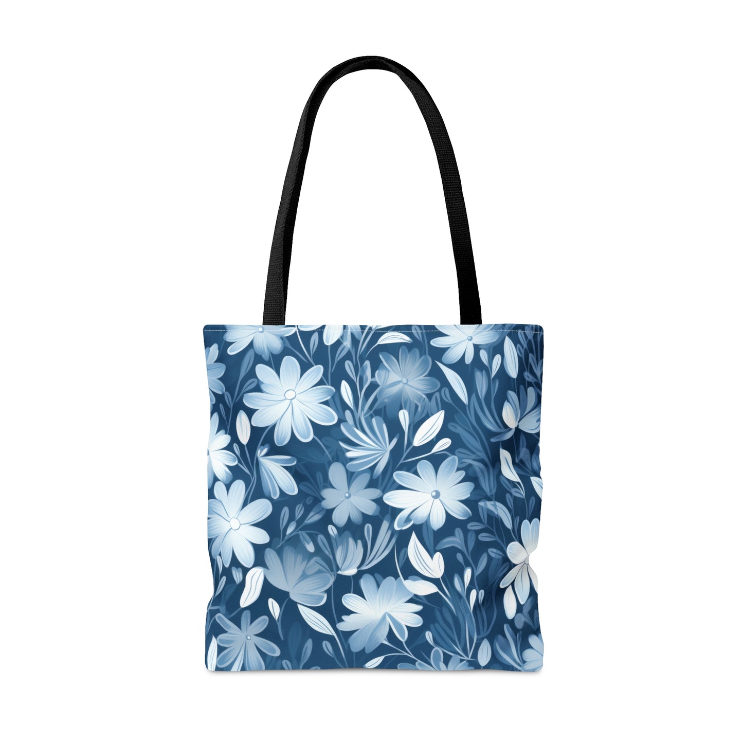 Gentle Elegance: Soft Muted Blue Flower Design  - Canvas Tote 3 Sizes