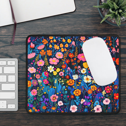 Nighttime Field of Colorful Flowers Gaming Mouse Pad with Finished Edges