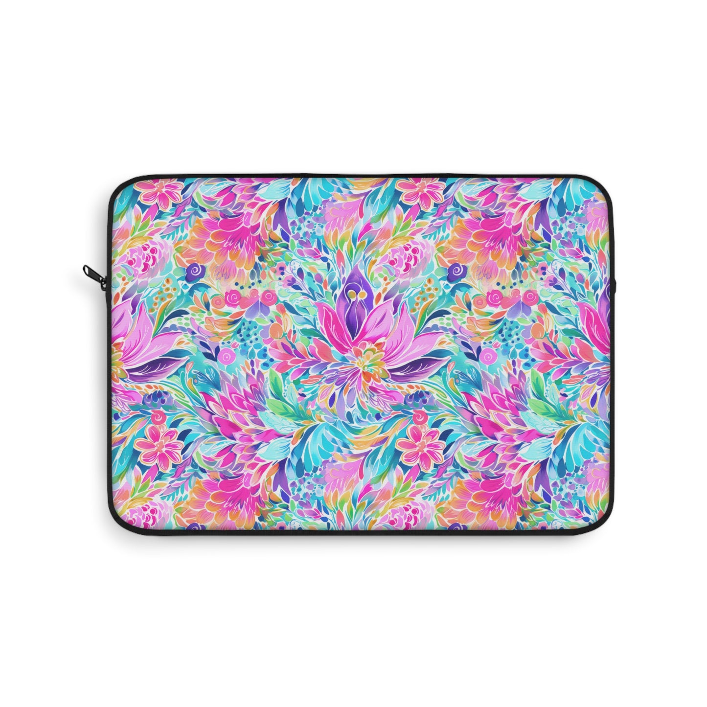 Tropical Prism: Rainbow Watercolor Flowers in Full Bloom Laptop or Ipad Protective Sleeve 3 Sizes Available