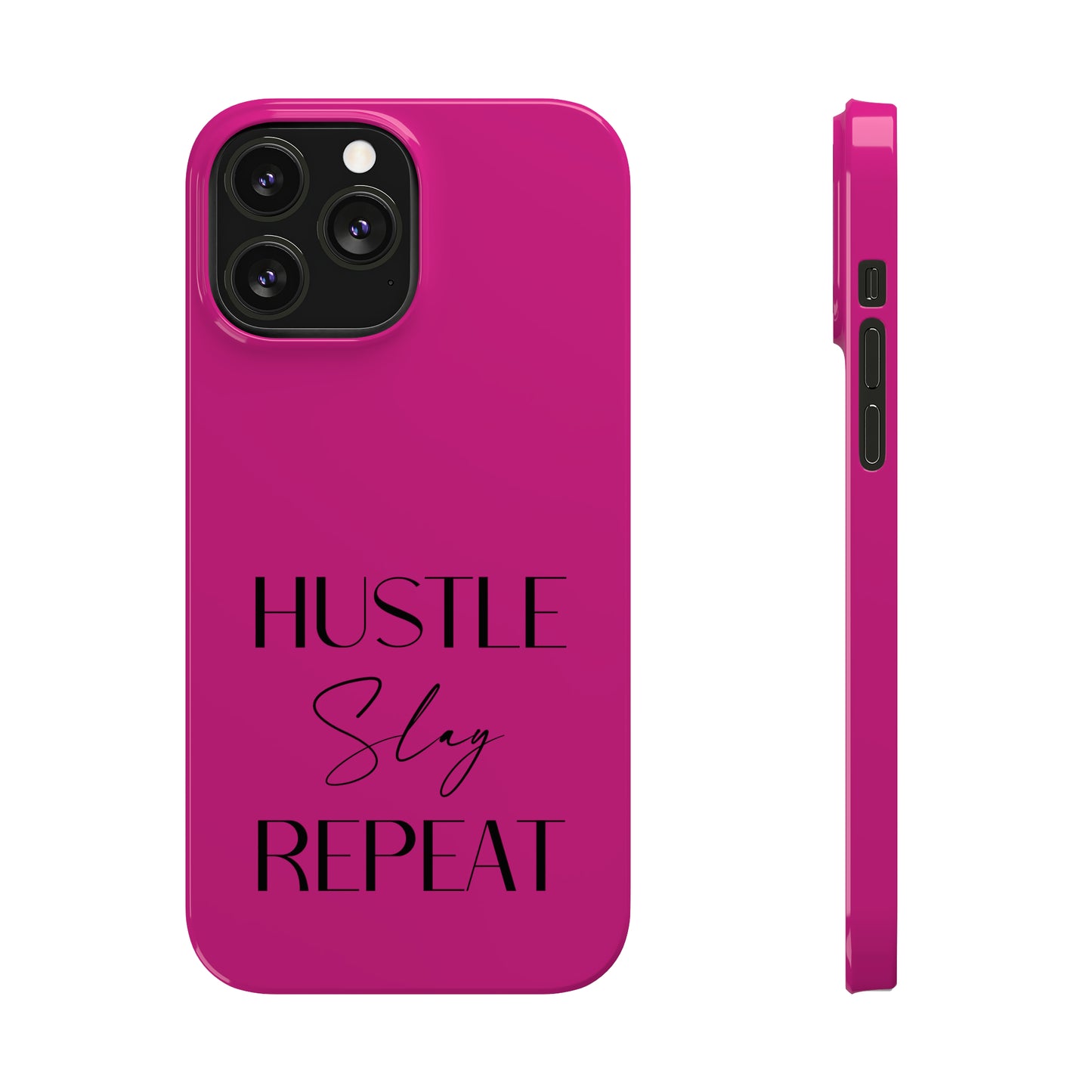 Pink & Black - Hustle Slay Repeat Iphone 15-12 Slim Phone Case