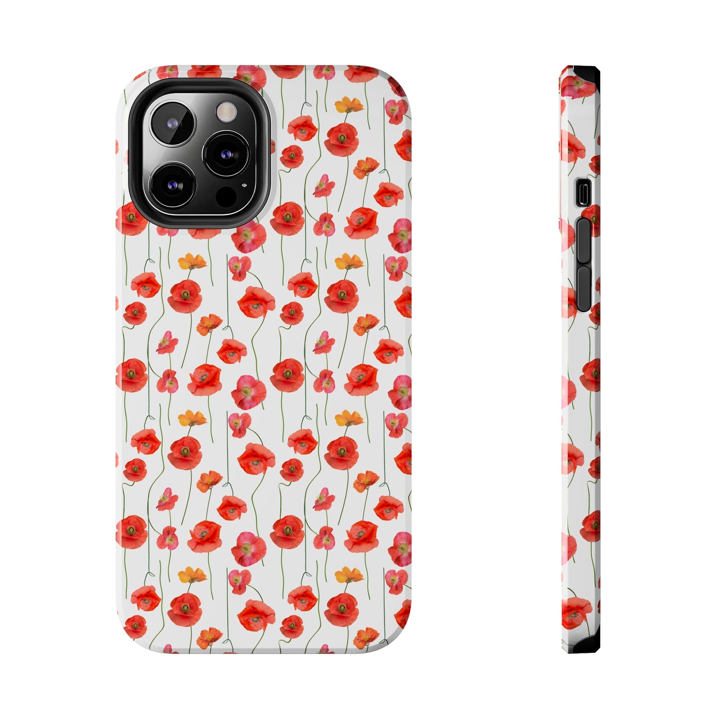 Vivid Elegance: Bright Red Poppies on a White Background Iphone Tough Phone Case