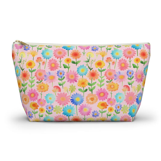 Lively Watercolor Blooms: Vibrant Tiny Flowers Bursting with Color Design - Makeup & Accessory Bag 2 Sizes