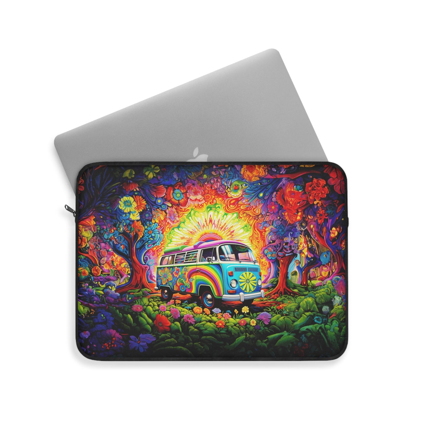 Whimsical VW Bus Spreading Rainbow Happiness Print Laptop or Ipad Protective Sleeve 3 Sizes Available