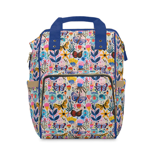 Whimsical Garden: Hand-drawn Flowers, Butterflies, and Bursting Blooms Multifunctional Diaper Backpack