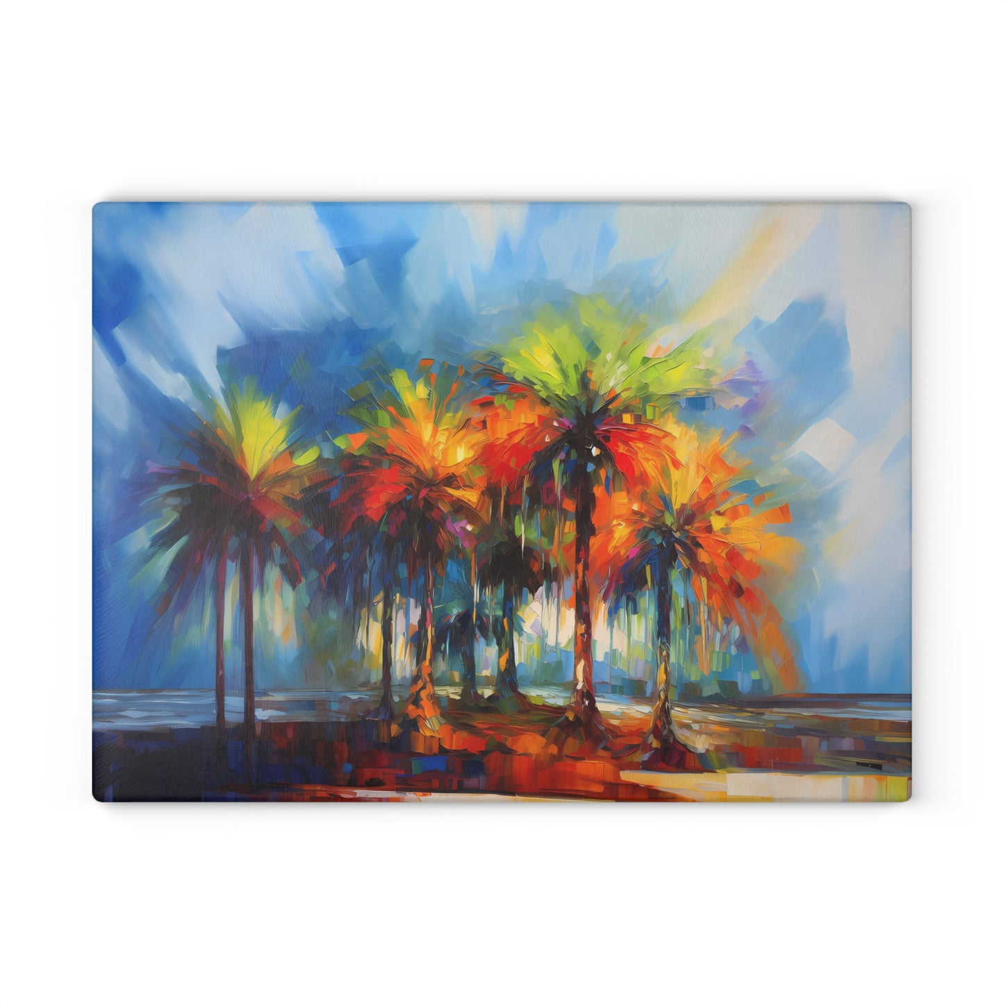 Dynamic Palmettos Abstract Depiction of South Carolina's Iconic Trees  - Glass Cutting Board  8" x 11" and 11" x 15"