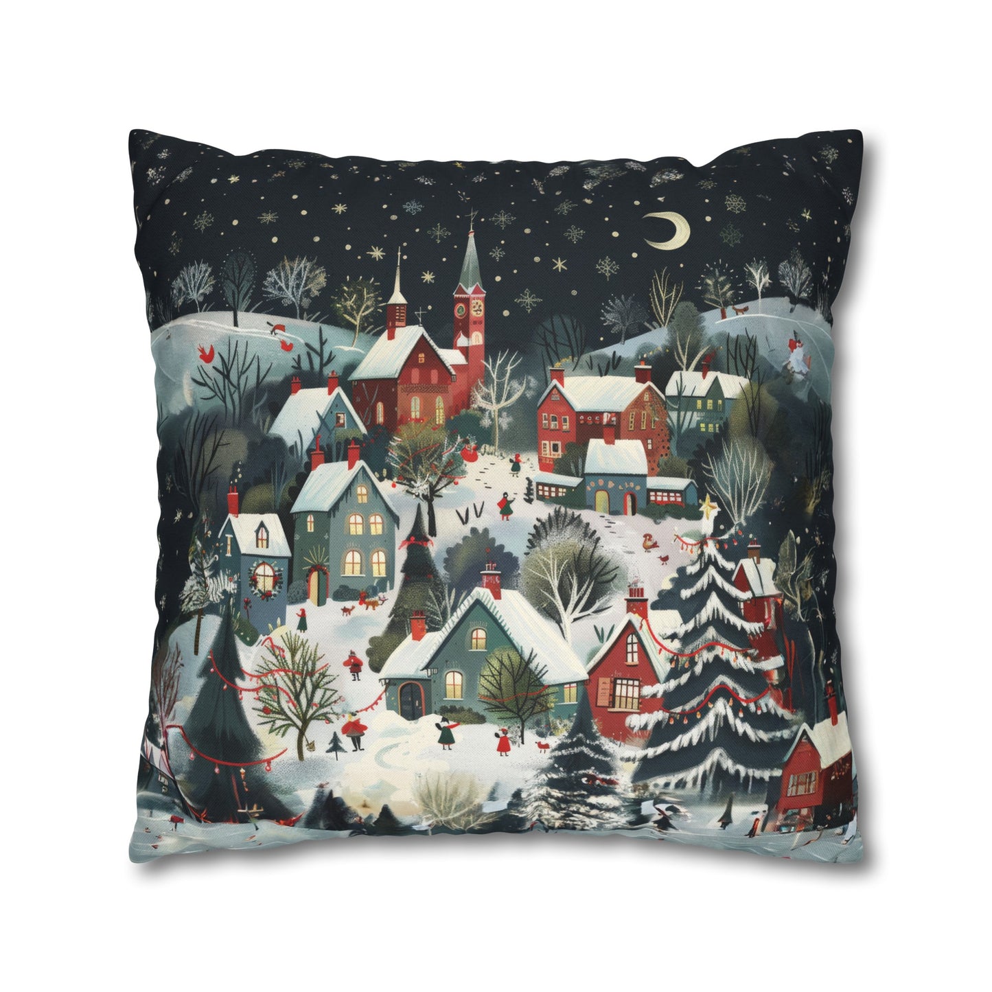 Vintage Winter Village: Old-Fashioned Country Town in a Snowy Christmas Scene Spun Polyester Square Pillowcase 4 Sizes