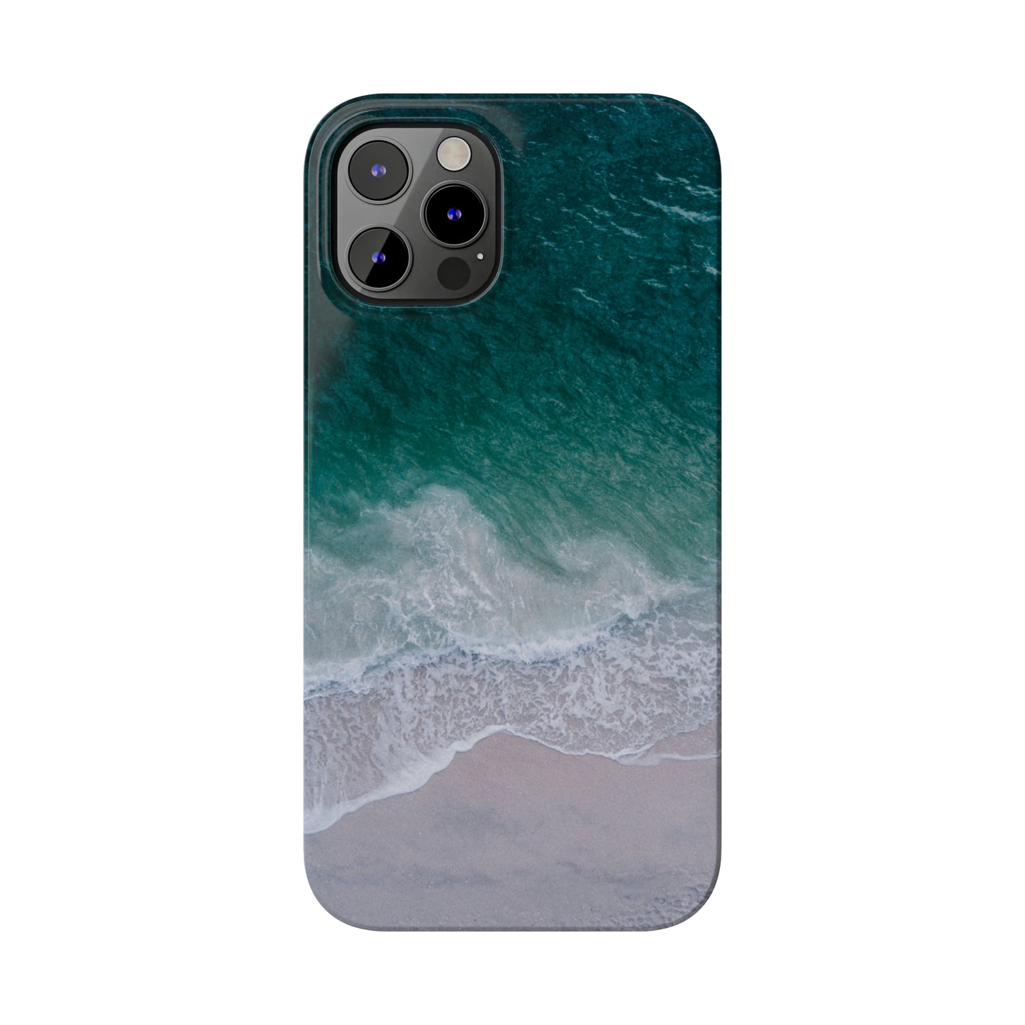 Ocean's Embrace: Deep Green Waters with White Waves Crashing onto the Beach Design Iphone 15-12 Slim Phone Case