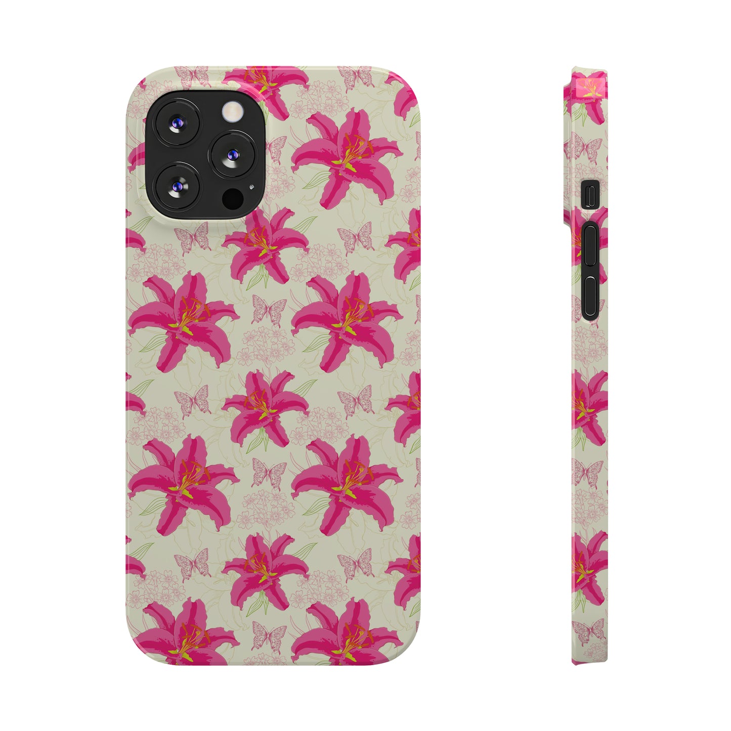 Large Lilies and Butterflies Iphone 15-12 Slim Phone Case