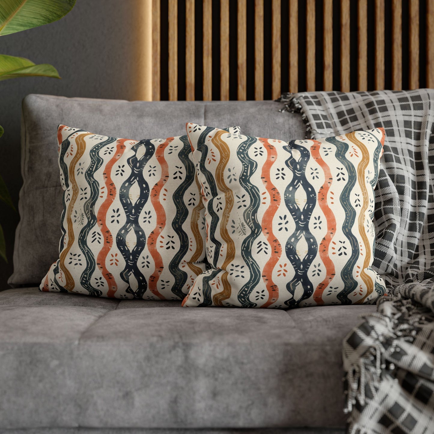 Boho Waves with Earthy Blues Reds and Browns Spun Polyester Square Pillowcase 4 Sizes