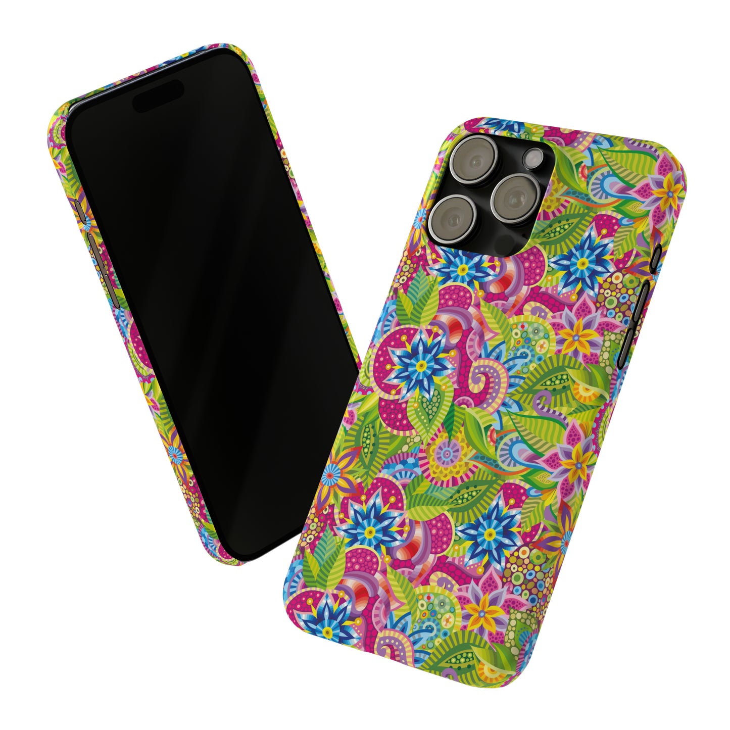 Vibrant Array of Abstract Flowers and Paisley in Rainbow Hues Iphone 15-12 Slim Phone Case