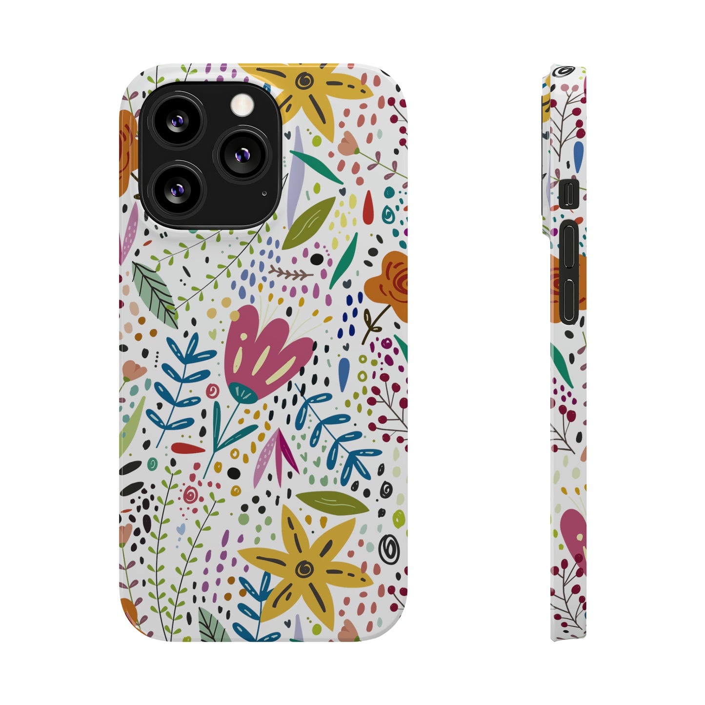 Springtime Splendor: Hand-Drawn Flowers Bursting with Vibrant Colors Design Iphone 15-12 Slim Phone Case