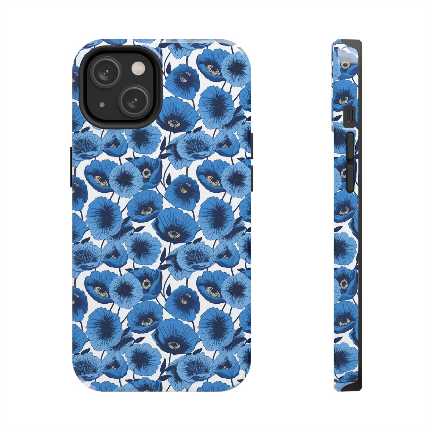 Vivid Blooms Bright Blue Poppies Design Iphone Tough Phone Case