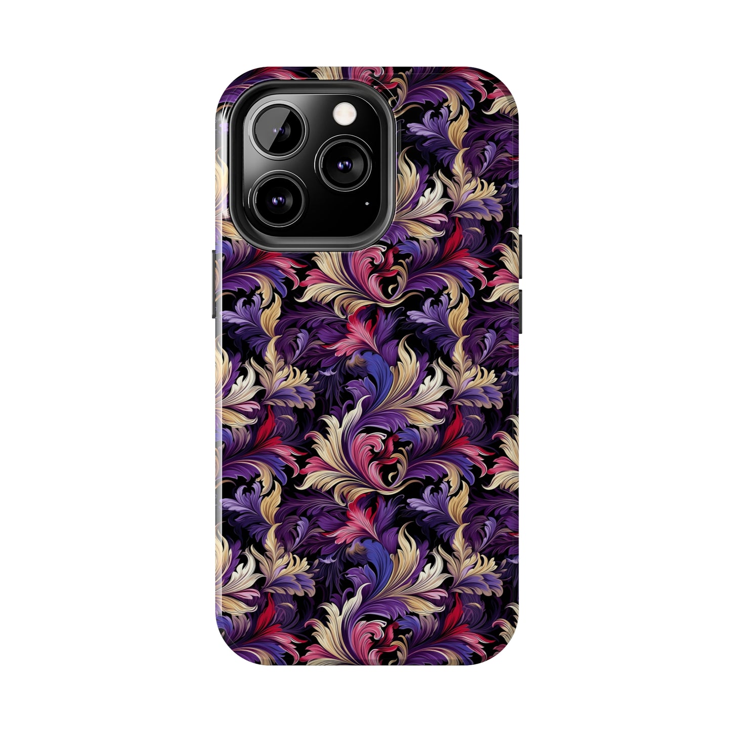 Purple, Gold & Pink Floral Swirls of Foliage Design Iphone Tough Phone Case