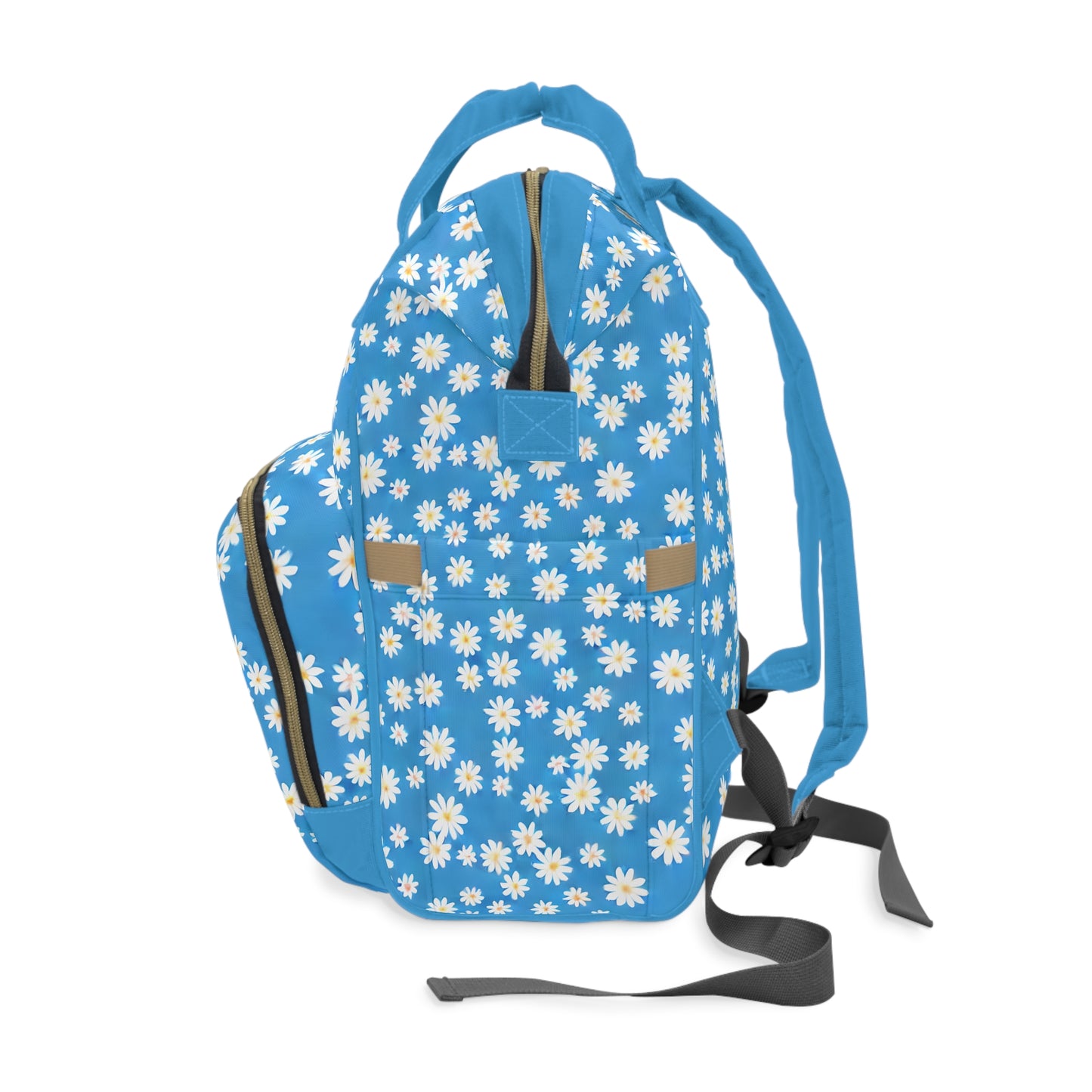 Skys Whisper: Tiny White Daisies on a Serene Blue Multifunctional Diaper Backpack