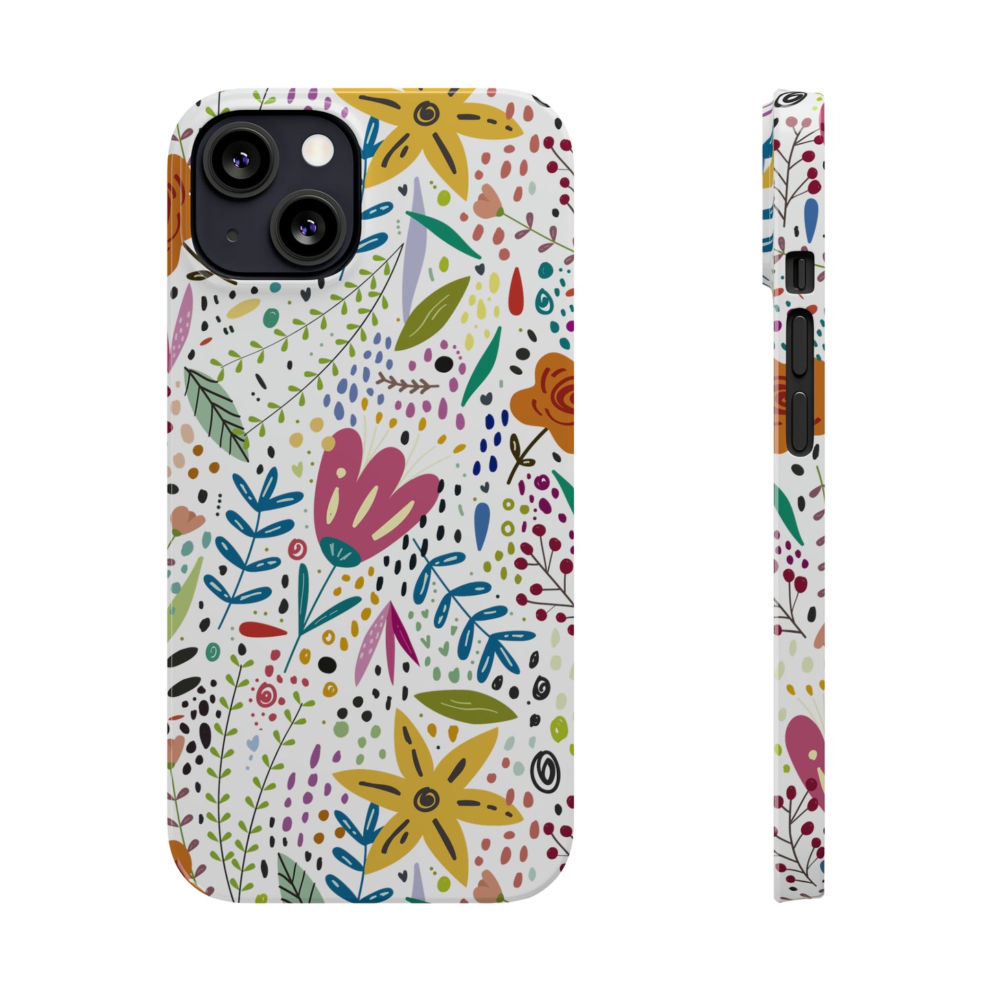 Springtime Splendor: Hand-Drawn Flowers Bursting with Vibrant Colors Design Iphone 15-12 Slim Phone Case