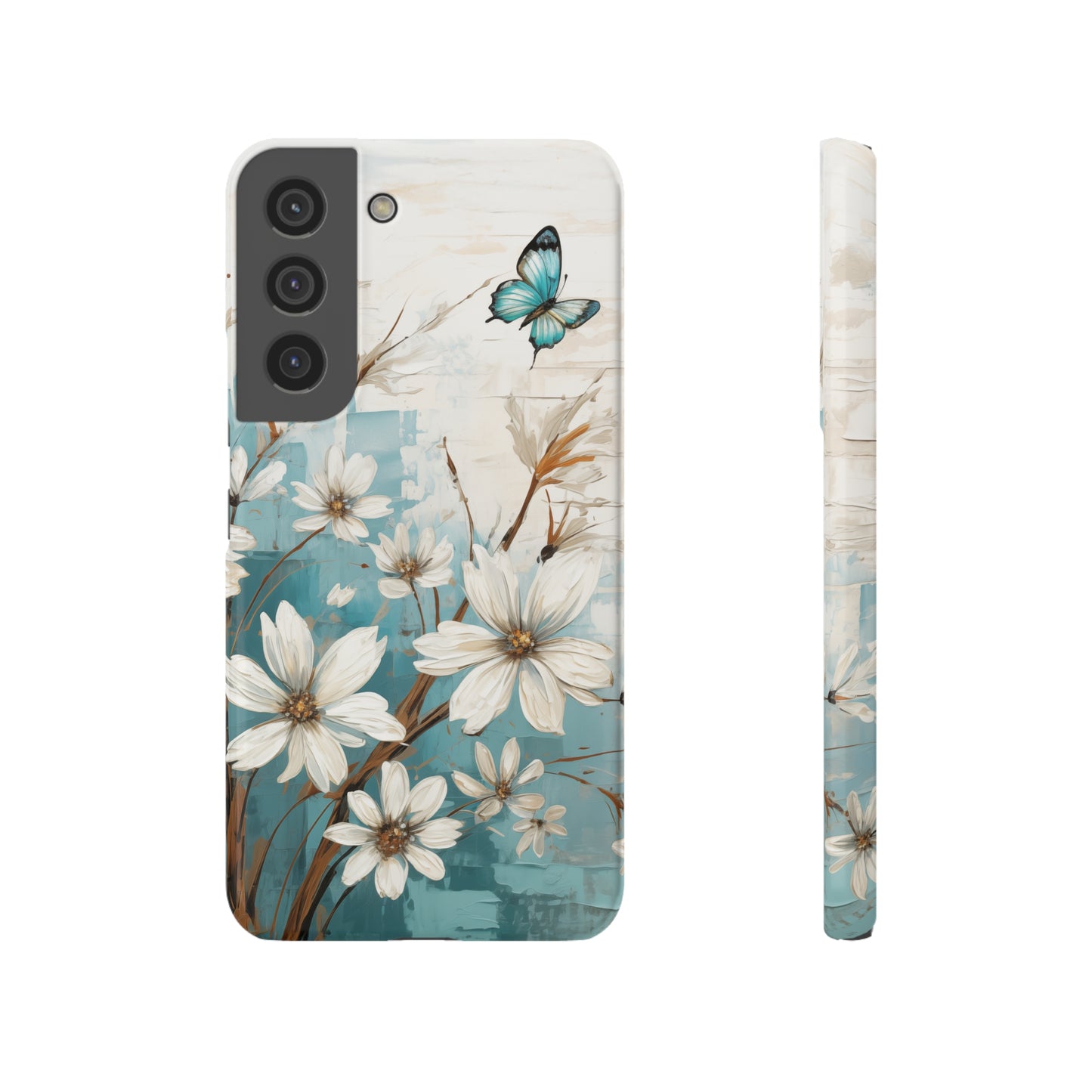 Rustic Farmhouse White and Teal Wild Daisies and Butterflies Samsung Slim Cases