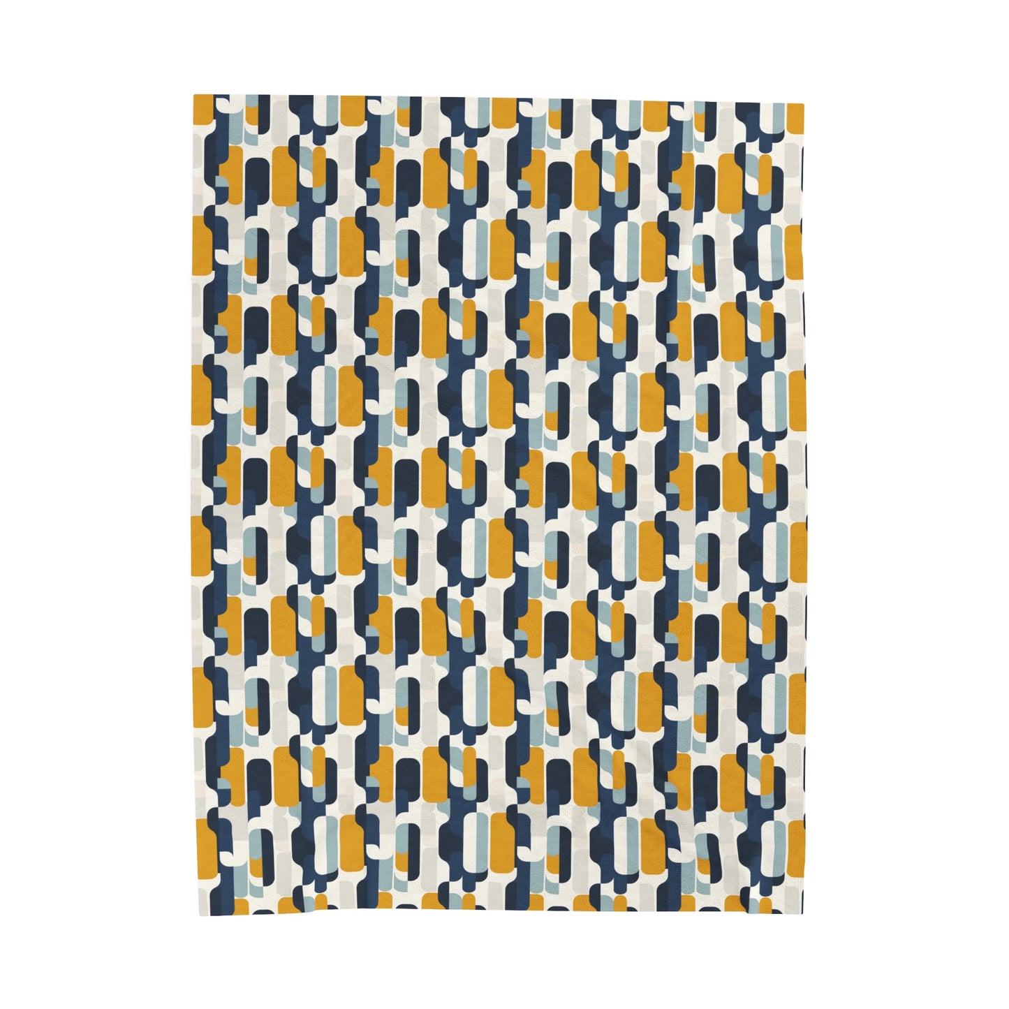 Modern Retro with Bold Geometric Pattern in Mustard and Navy Velveteen Plush Blanket 3 Sizes