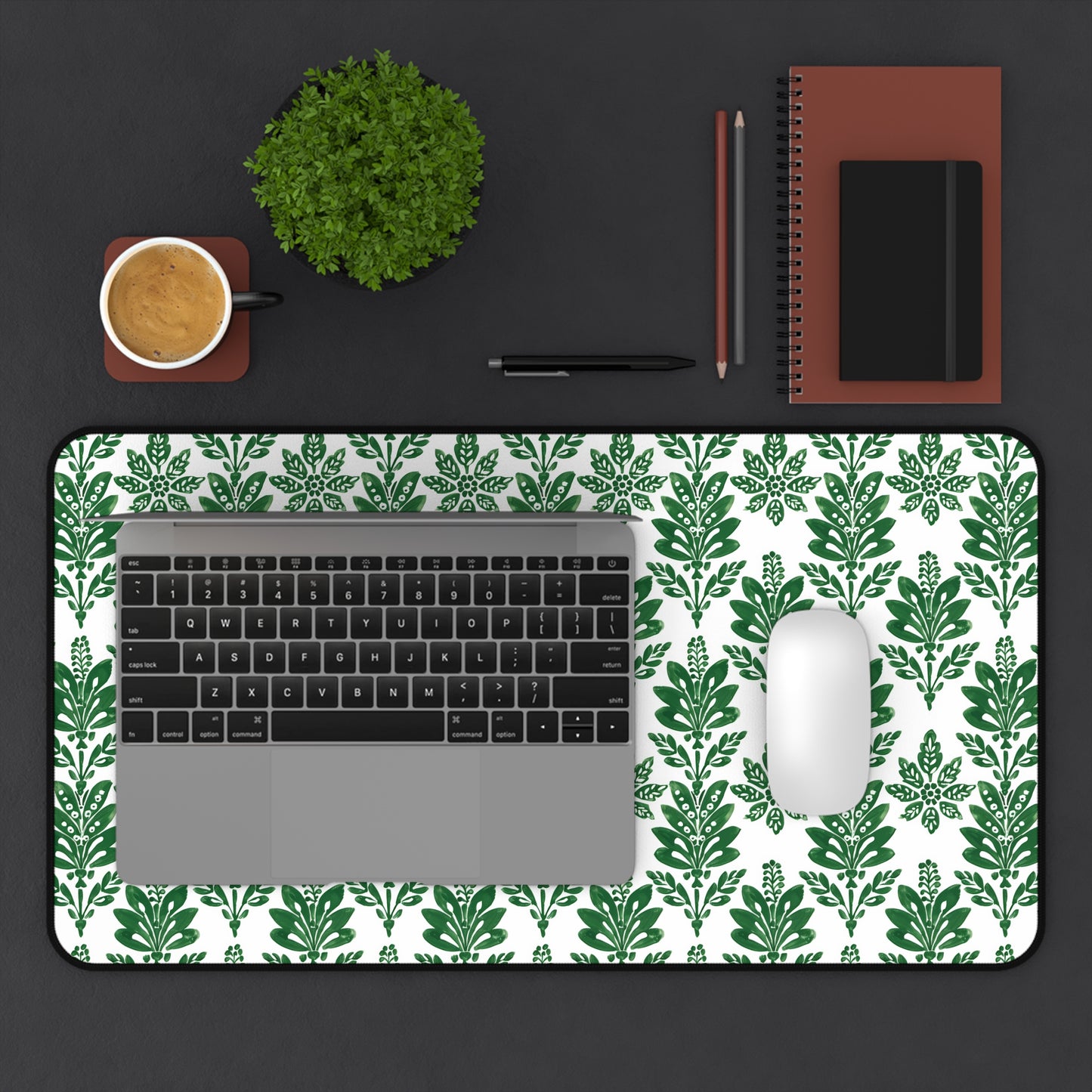 Green Botanical Indian Block Print Pattern Gaming Mouse Pad  Desk Mat  - 3 Sizes