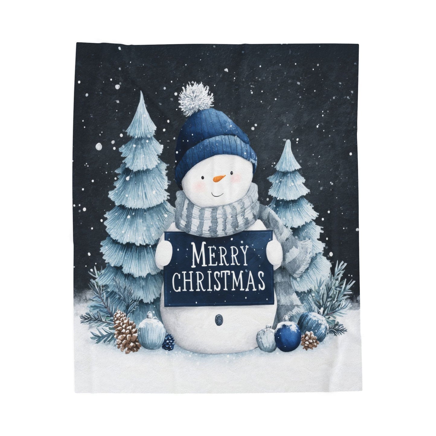 Snowman Merry Christmas Velveteen Plush Blanket 3 Sizes