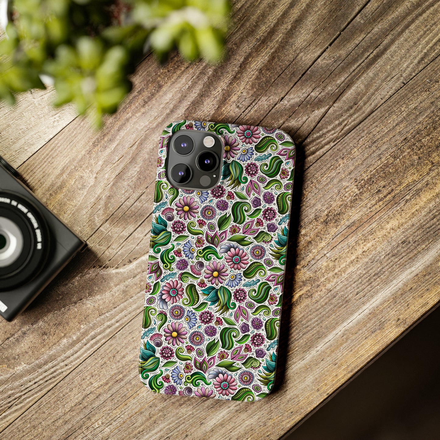 Purple & Pink Daisy Floral Print Iphone 15-12 Slim Phone Case