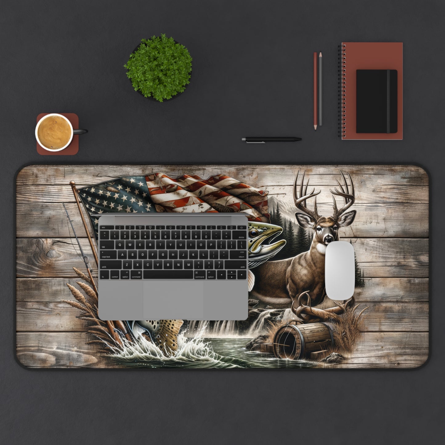 American Flag Trout Fishing Deer Camo Hunting Season Extended Gaming Mouse Pad  Desk Mat  - 3 Sizes