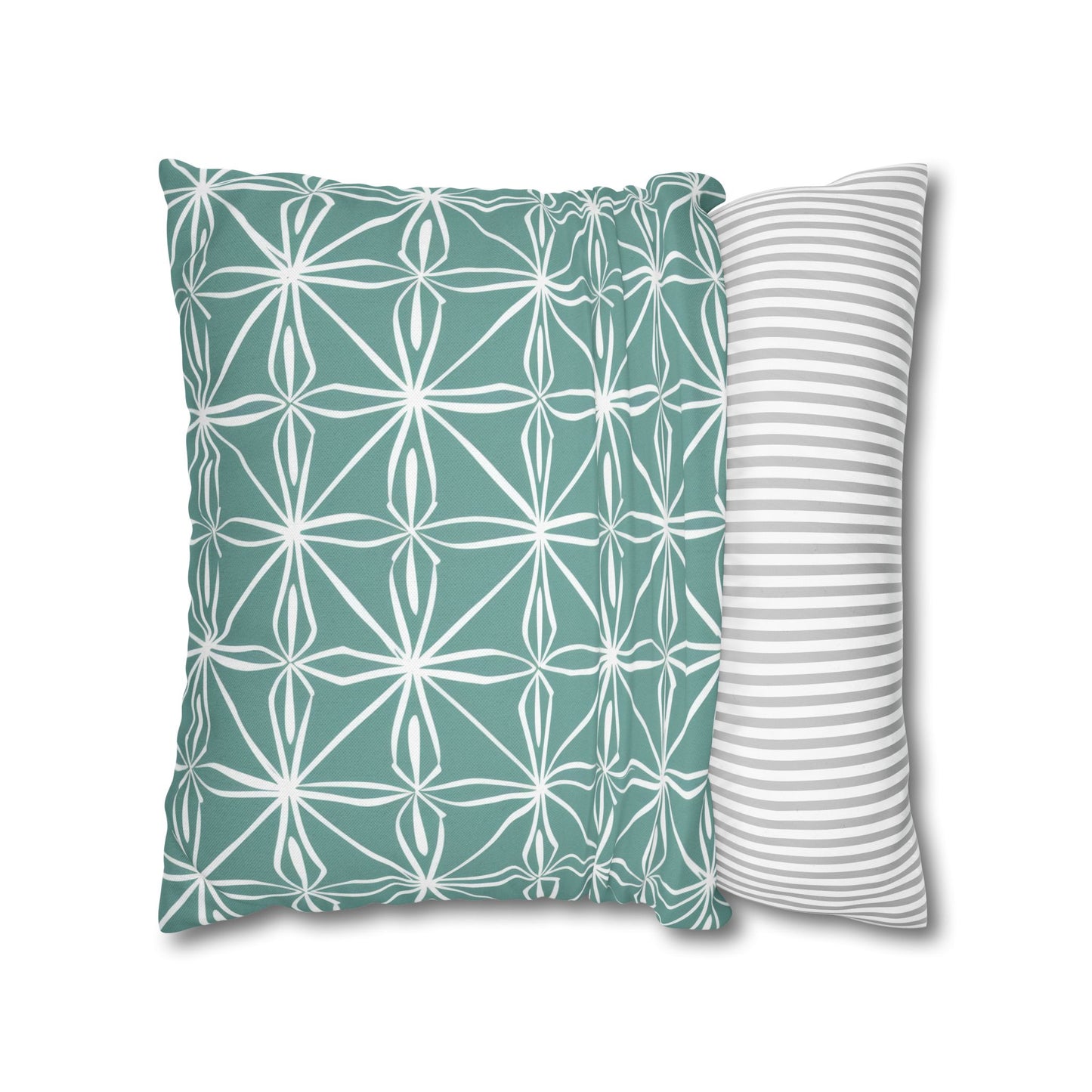 Elegant Minimalist Geometric Line Art in White and Teal Pattern Spun Polyester Square Pillowcase 4 Sizes