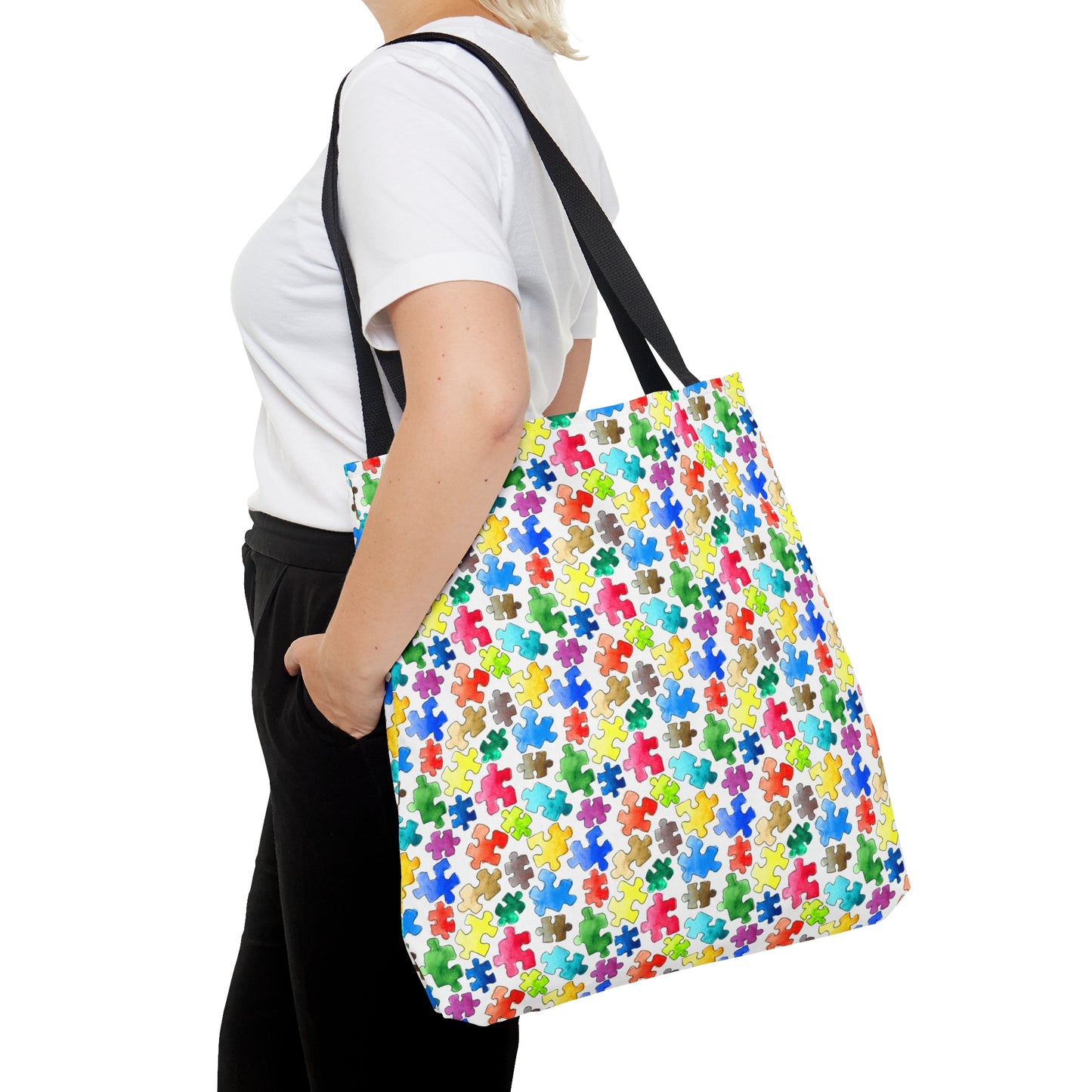 Rainbow Puzzle Pieces - Canvas Tote 3 Sizes