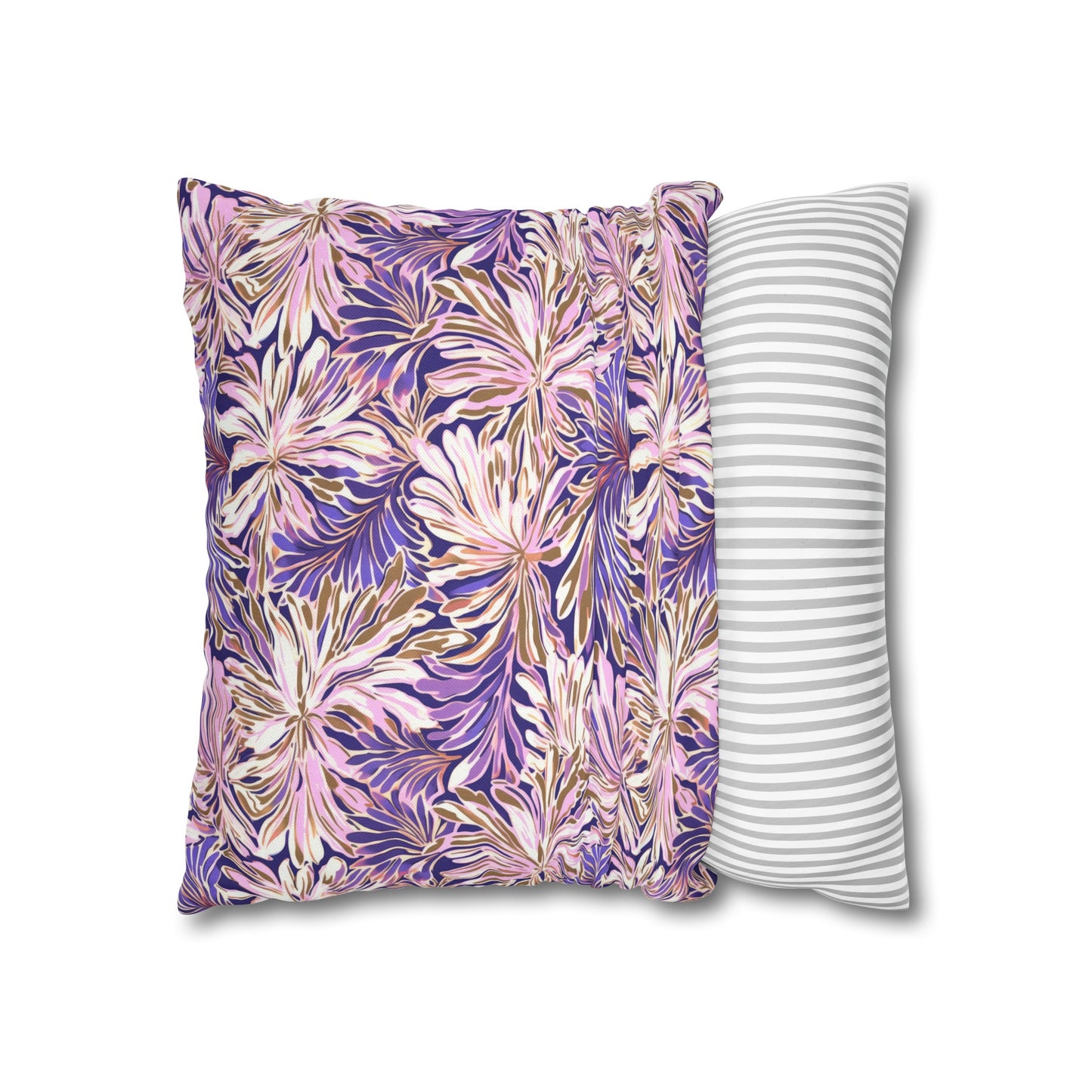 Gilded Blooms: Purple, Pink, and Gold Abstract Watercolor Flowers Spun Polyester Square Pillowcase 4 Sizes