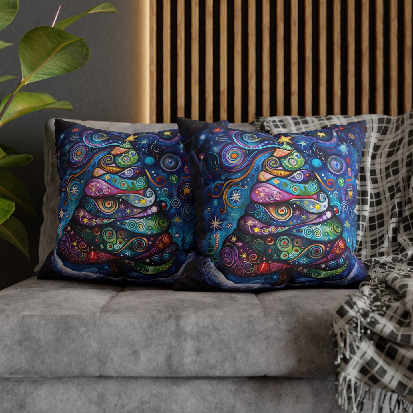 Vibrant Abstract Patchwork Christmas Tree Illuminating the Season Spun Polyester Square Pillowcase 4 Sizes