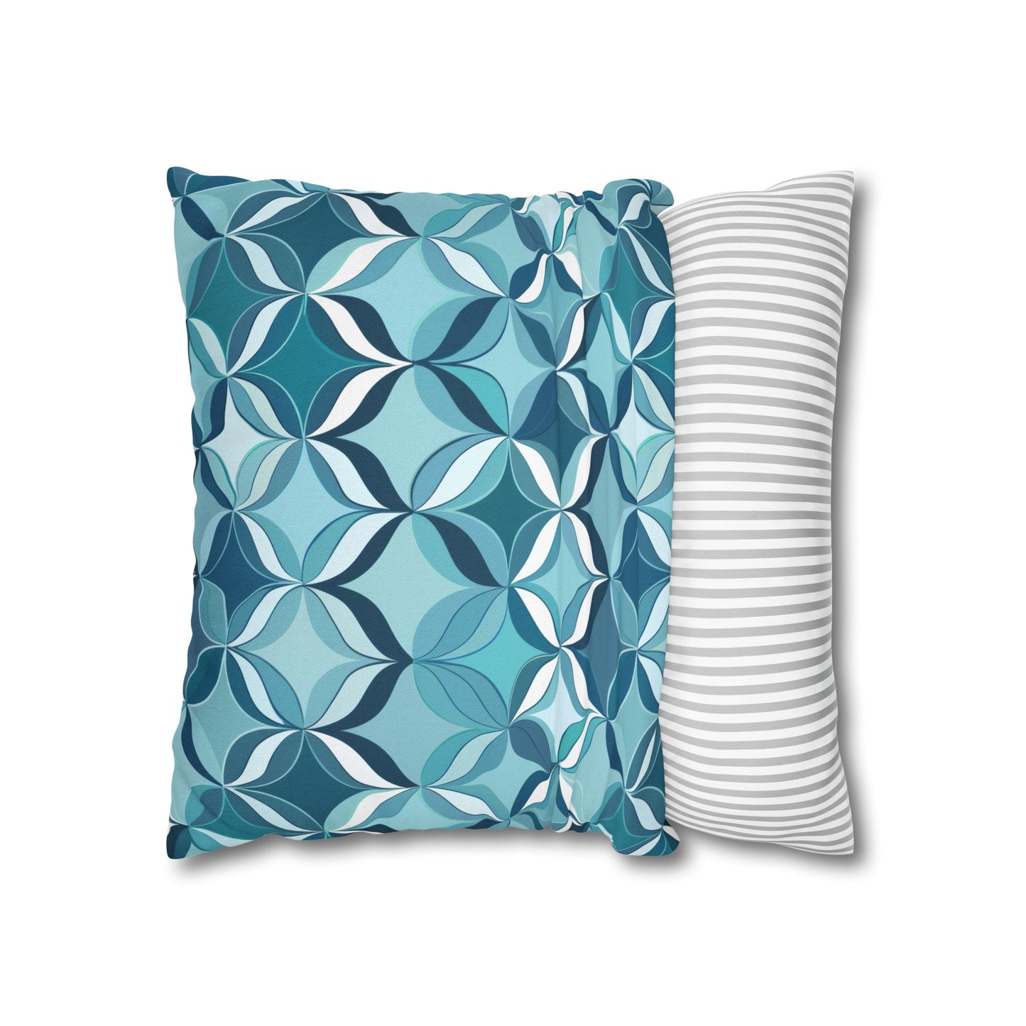 Modern Chic Aqua and Cream Geometric Pattern Spun Polyester Square Pillowcase 4 Sizes