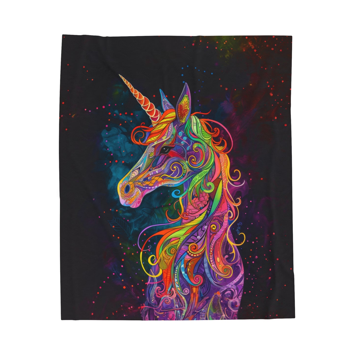 Psychedelic Neon Fantasy Rainbow Dream Unicorn Velveteen Plush Blanket 3 Sizes