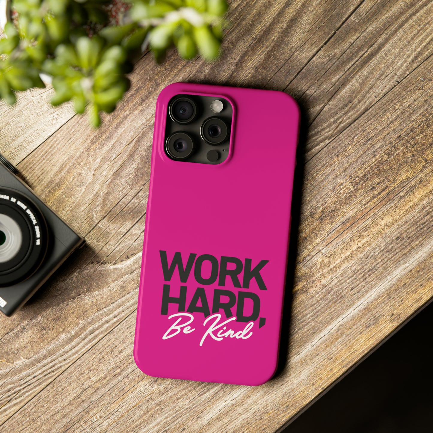 Pink - Work Hard Be Kind Iphone 15-12 Slim Phone Case