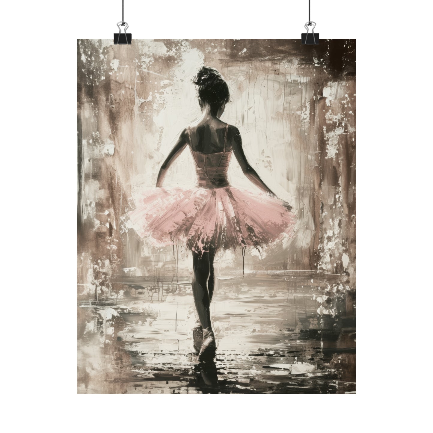 Nostalgic Young Girl Ballerina in Pink Ballerina Print on Matte Poster - 6 Sizes