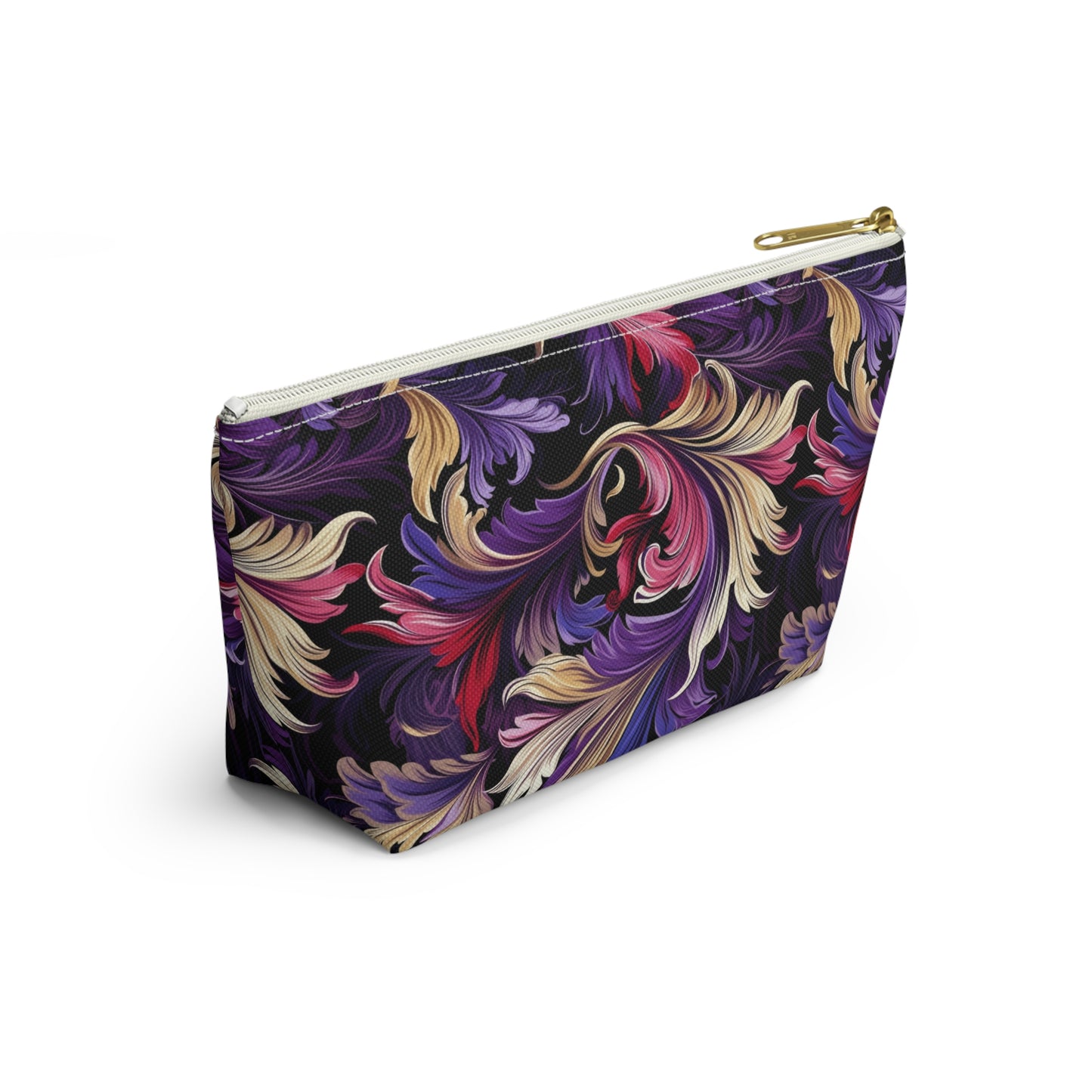 Purple, Gold & Pink Floral Swirls of Foliage Design - Makeup & Accessory Bag 2 Sizes