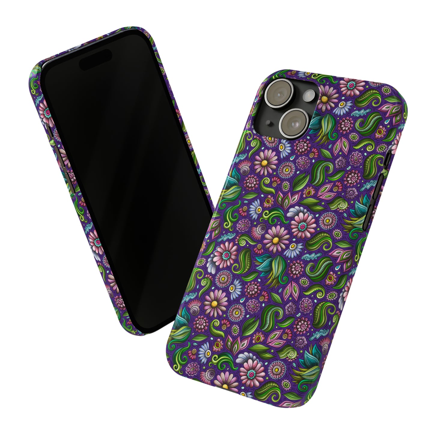 Purple & Pink Daisy Floral Print Purple Background Iphone 15-12 Slim Phone Case