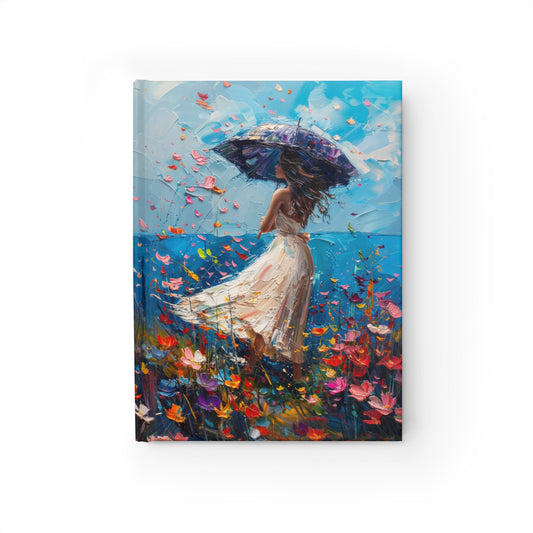 Spring Storms Women Standing on Hill of Wild Flowers Hard Cover Journal - Ruled Line