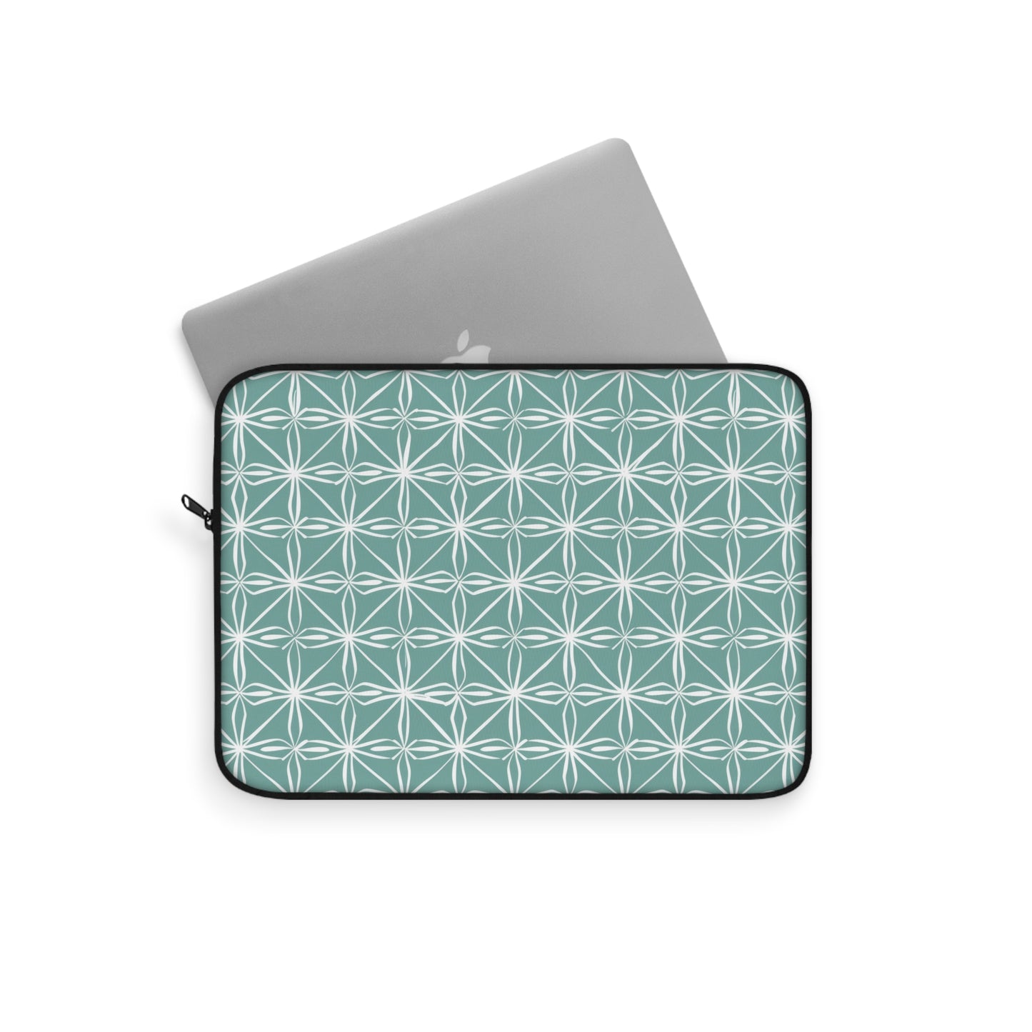 Elegant Minimalist Geometric Line Art in White and Teal Pattern Laptop or Ipad Protective Sleeve 3 Sizes Available