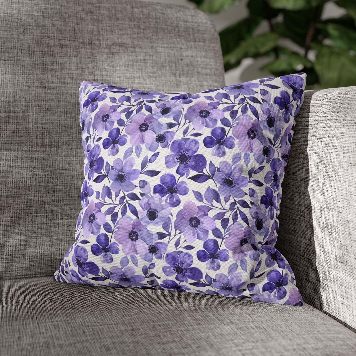 Elegant Purple Watercolor Blossoms Spun Polyester Square Pillowcase 4 Sizes