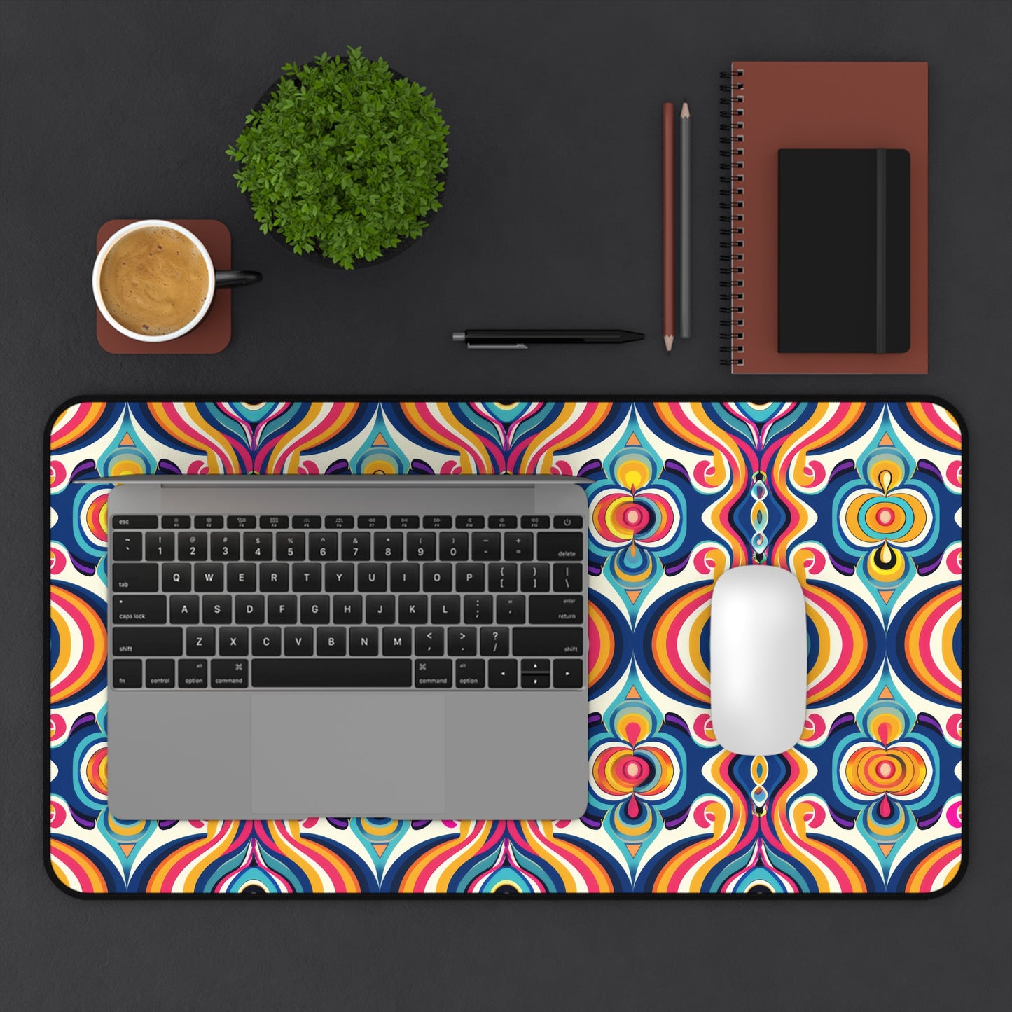 Vibrant Retro Waves with Colorful Geometric Pattern Extended Gaming Mouse Pad  Desk Mat  - 3 Sizes