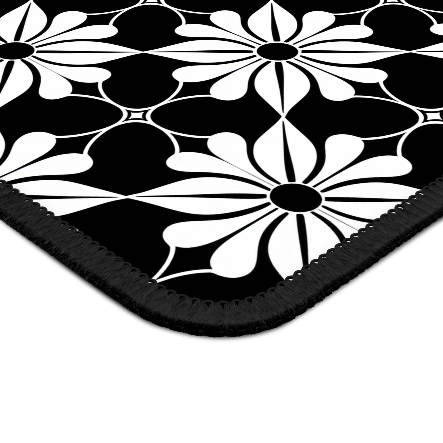 Retro Chic Monochrome Floral Geometric Flowers Gaming Mouse Pad with Finished Edges