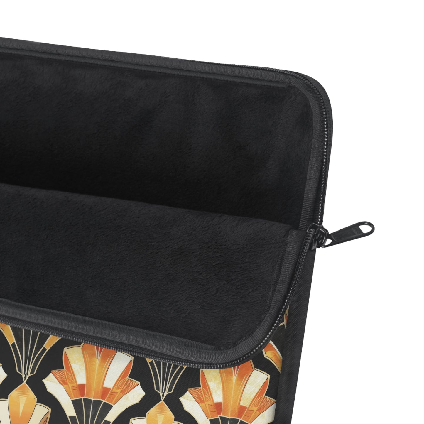 Art Deco Inspired Streamlined Geometric Florals in Orange and Black Laptop or Ipad Protective Sleeve 3 Sizes Available