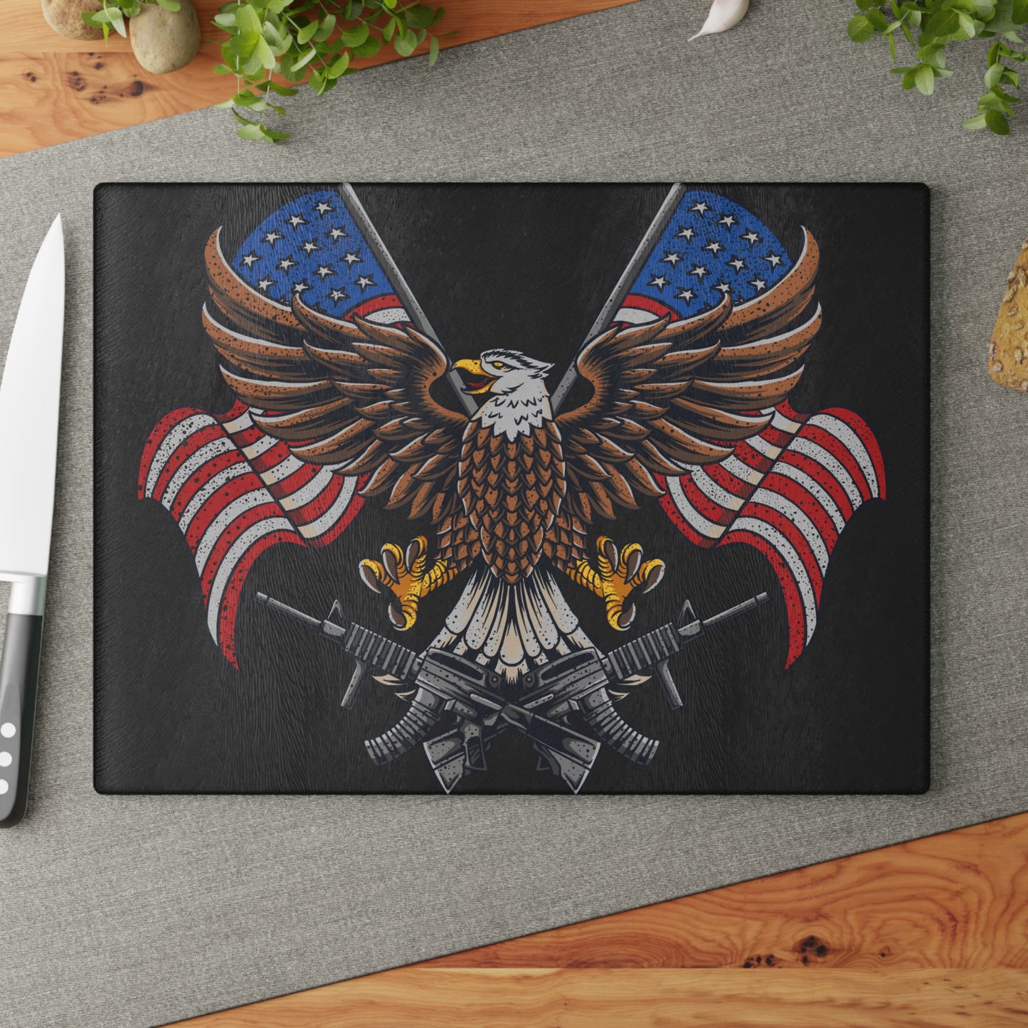 American Flags with Eagle - Glass Cutting Board  8" x 11" and 11" x 15"