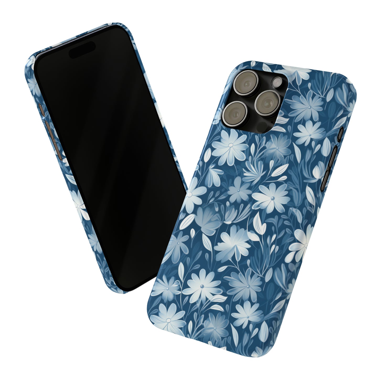 Gentle Elegance: Soft Muted Blue Flower Design Iphone 15-12 Slim Phone Case