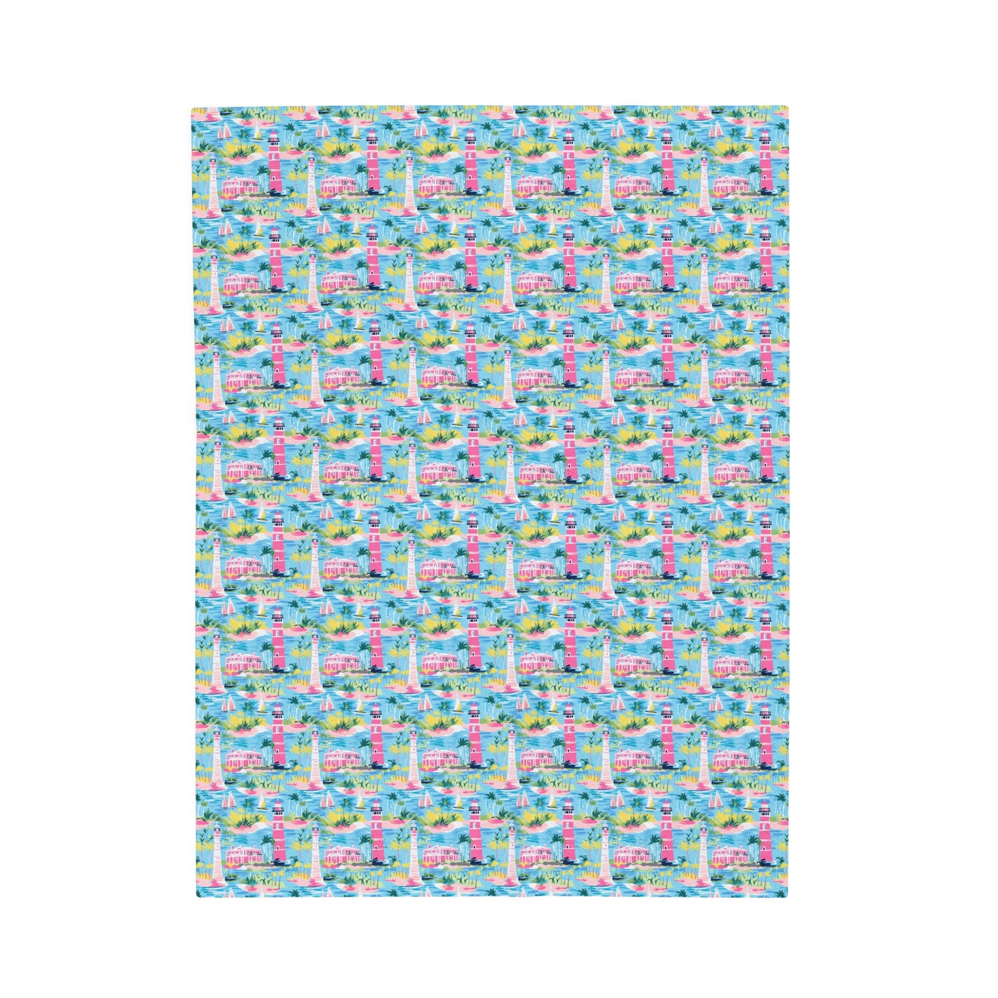 Coastal Charms: Sailboats and Lighthouses Adorning the Coastline Velveteen Plush Blanket 3 Sizes