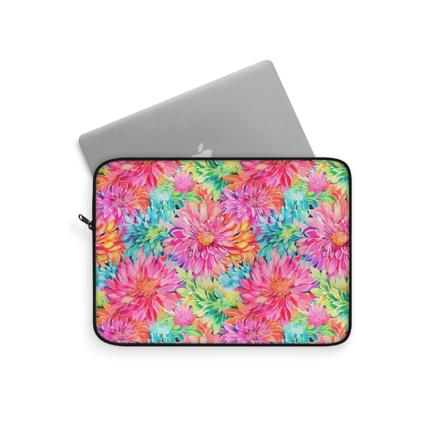 Blooming Spectrum: Large Vibrant Watercolor Flowers in Full Bloom Laptop or Ipad Protective Sleeve 3 Sizes Available