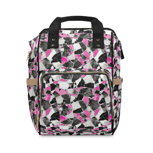 Chic Pink and Gray Mosaic Design Multifunctional Diaper Backpack