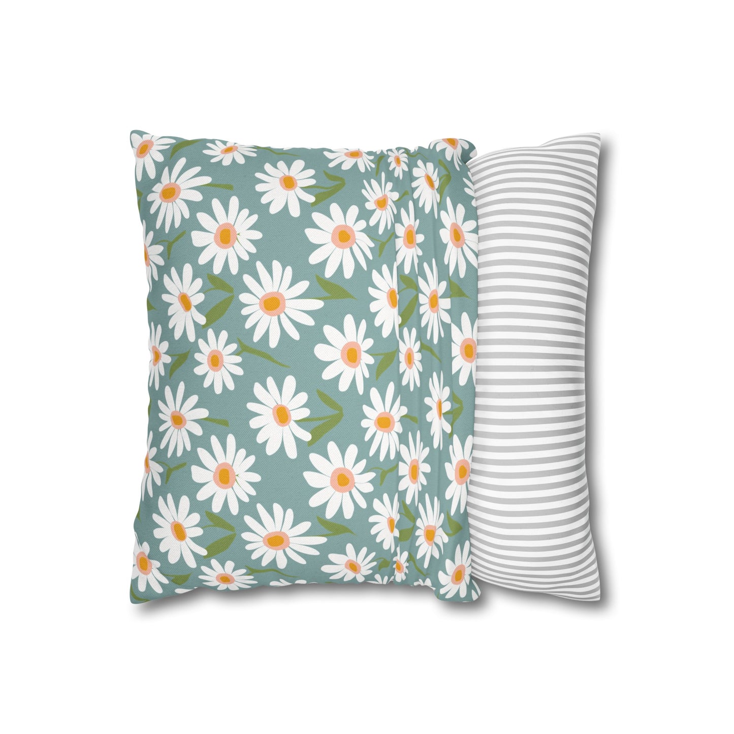 Cheerful Bright Daisy on Pastel Green Spun Polyester Square Pillowcase 4 Sizes